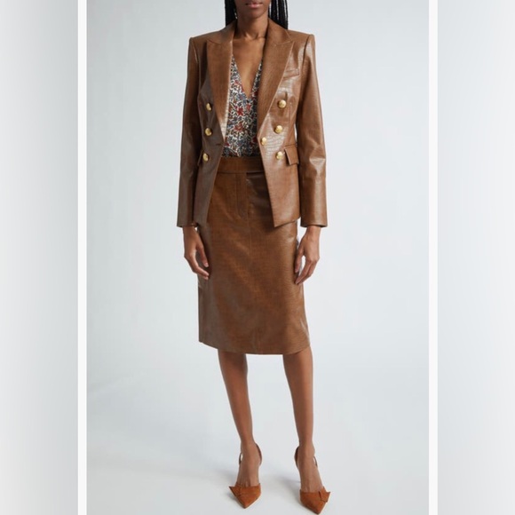 NWT $698 Veronica Beard Lawrence Croc Embossed Faux Leather Dickey Jacket - Picture 3 of 15